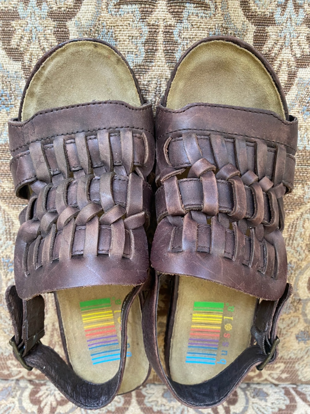 bussola Women Brown Leather Strappy Gladiator Wedge Slingback Sandals Size 39